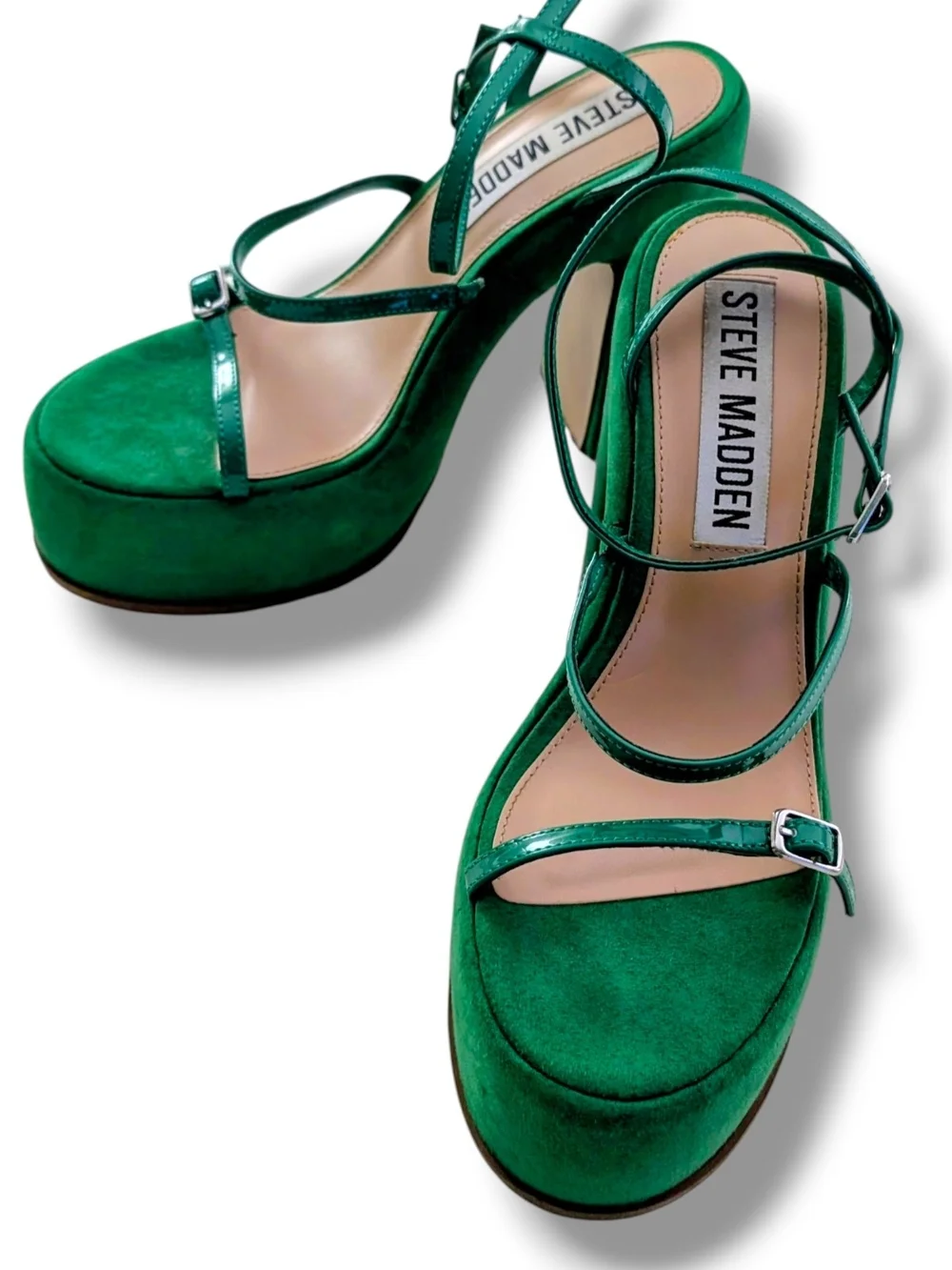 Steve Madden Green Suede Platform Sandals, Size 10